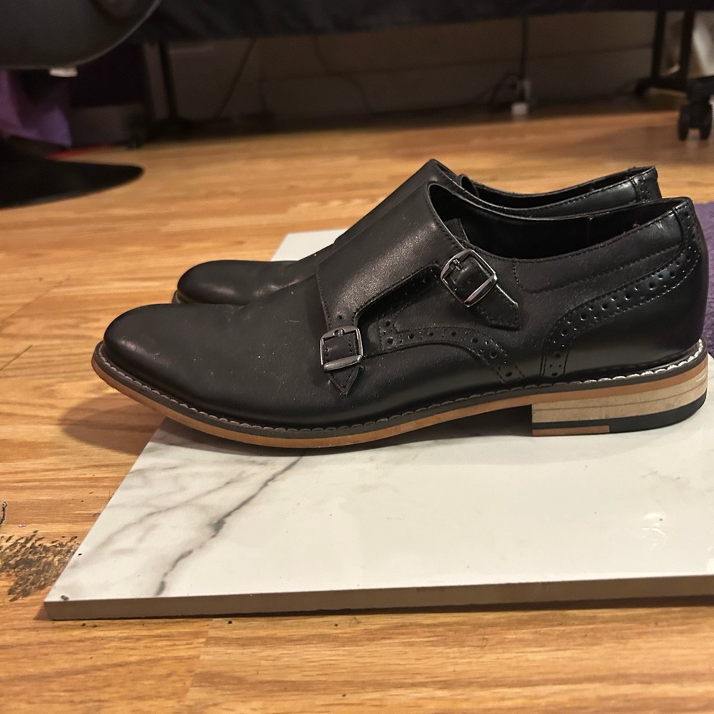 Bar lll Men's Black Leather Monk Strap Shoes